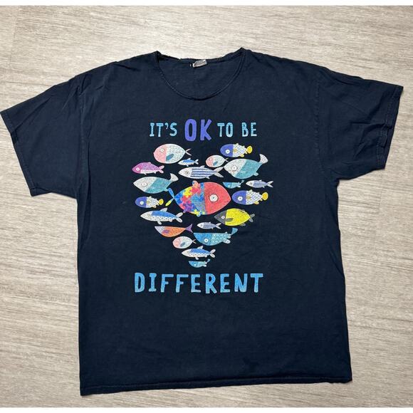 Vintage It's OK To be Different Funky Fish Shirt Autism Awareness Distressed L - Picture 1 of 6